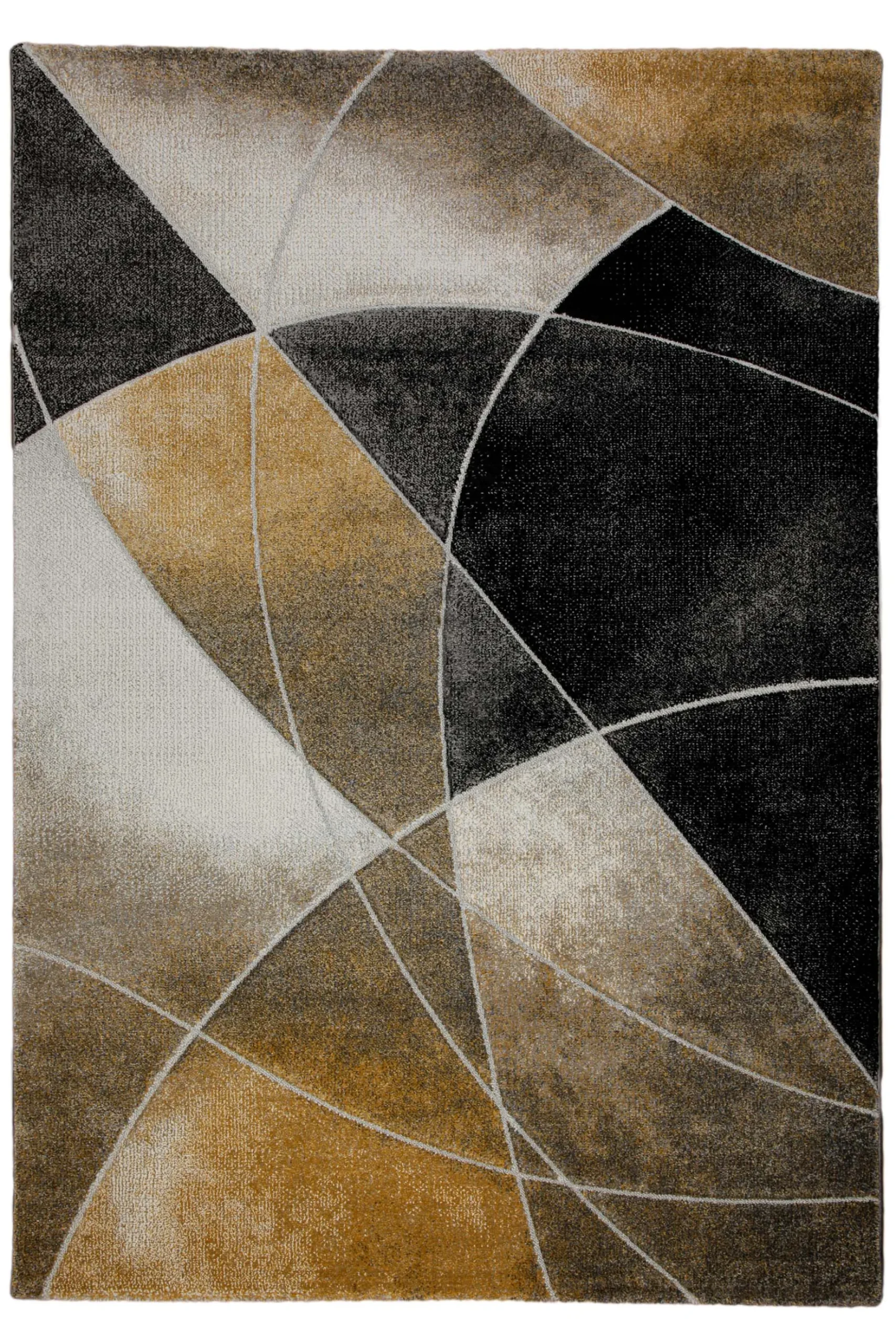 160x230 Teppich Wohnzimmer Gold Schwarz Linien