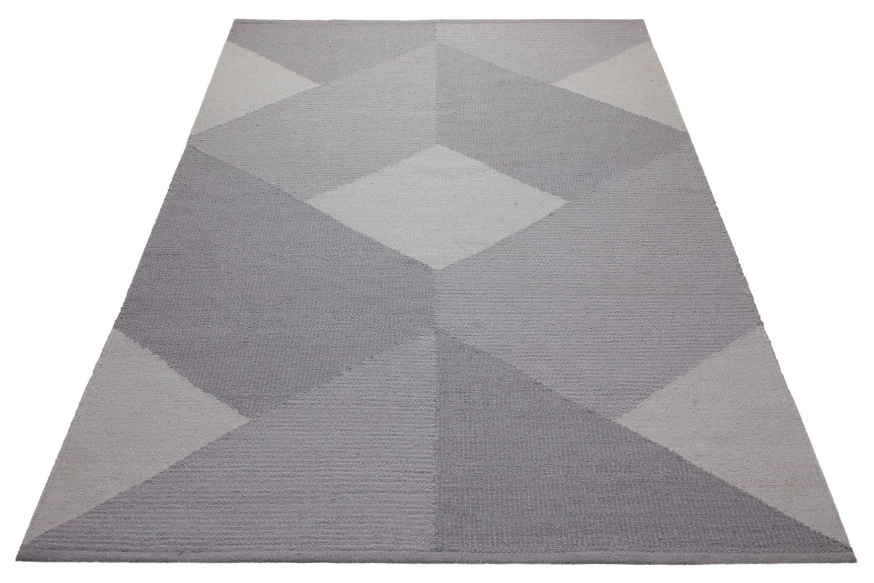 160x230 Teppich Wohnzimmer Grafische Würfel in Grau – Skandi-Handwebteppich mit Tiefenwirkung