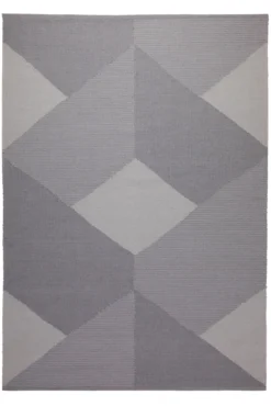 160x230 Teppich Wohnzimmer Grafische Würfel in Grau – Skandi-Handwebteppich mit Tiefenwirkung