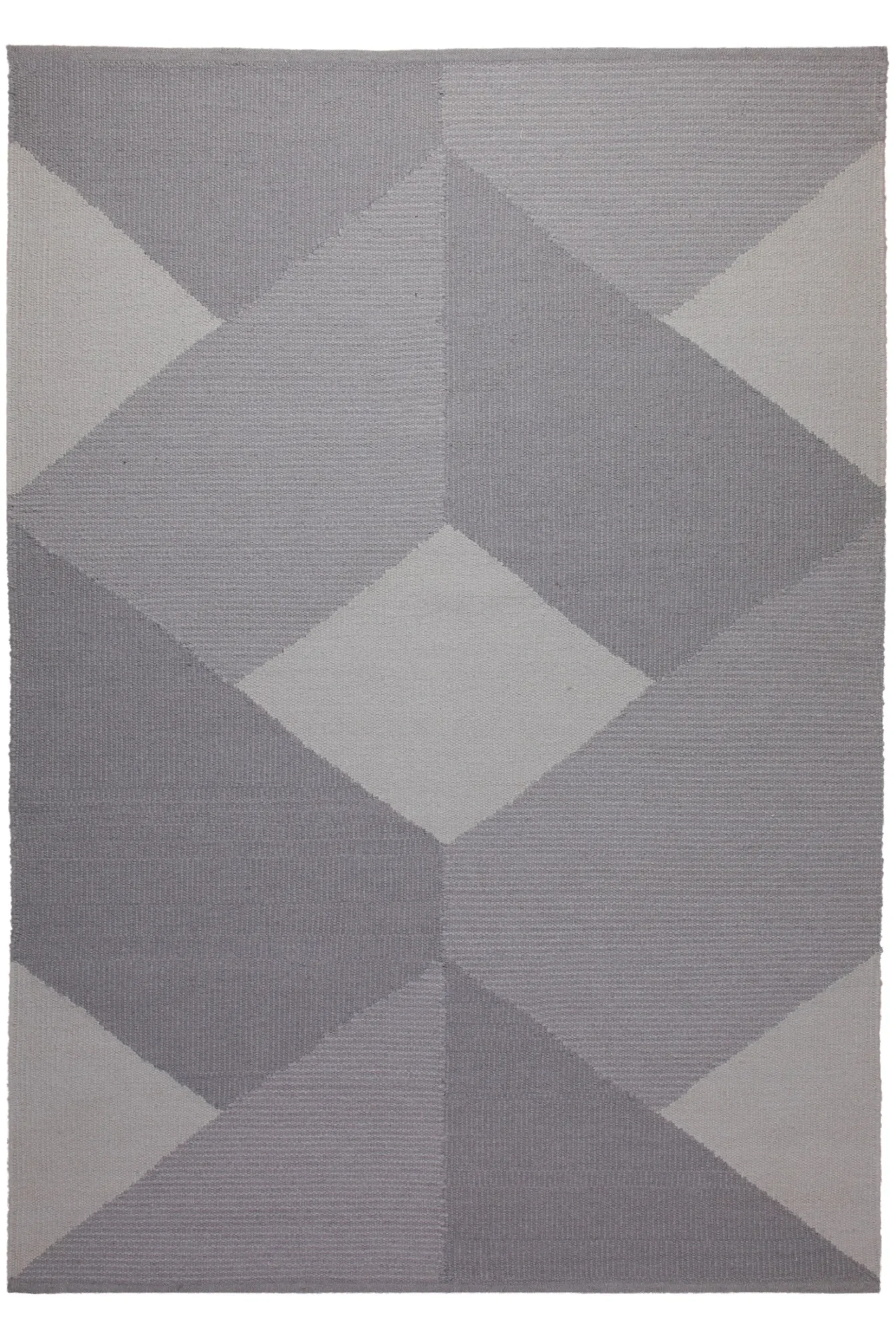 160x230 Teppich Wohnzimmer Grafische Würfel in Grau – Skandi-Handwebteppich mit Tiefenwirkung