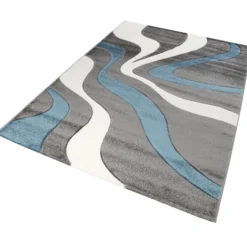 160x230 Teppich Wohnzimmer Grau Blau Weiß