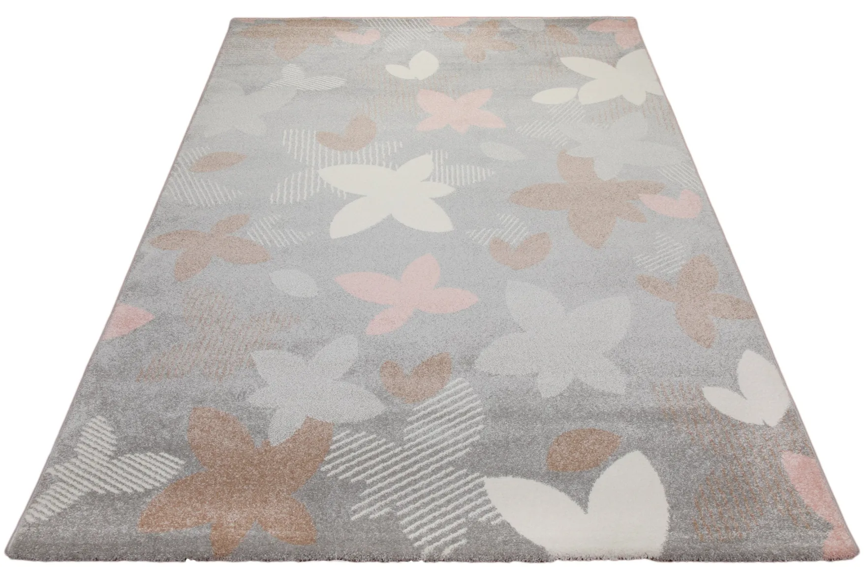 160x230 Teppich Wohnzimmer Grau Blüten
