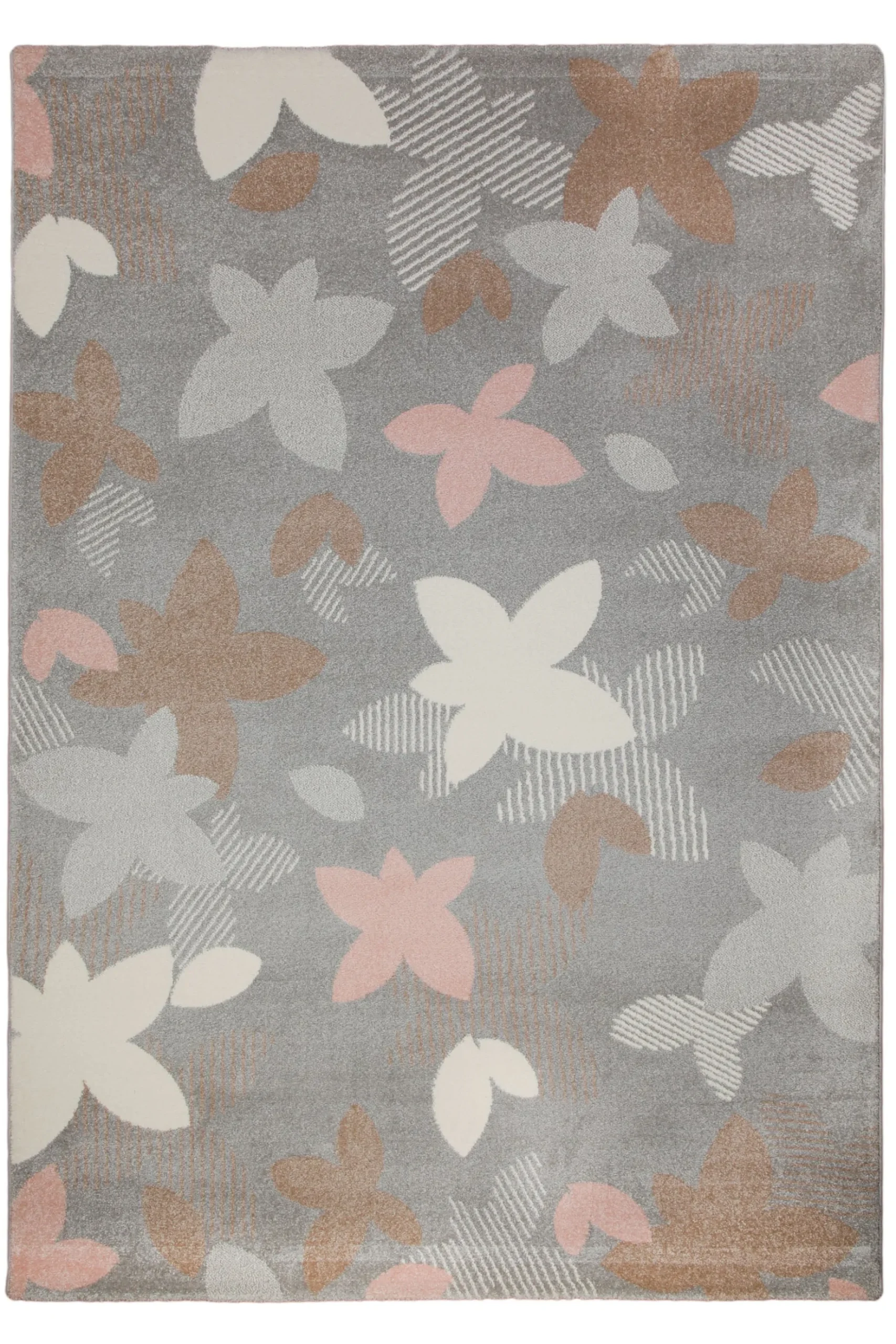 160x230 Teppich Wohnzimmer Grau Blüten