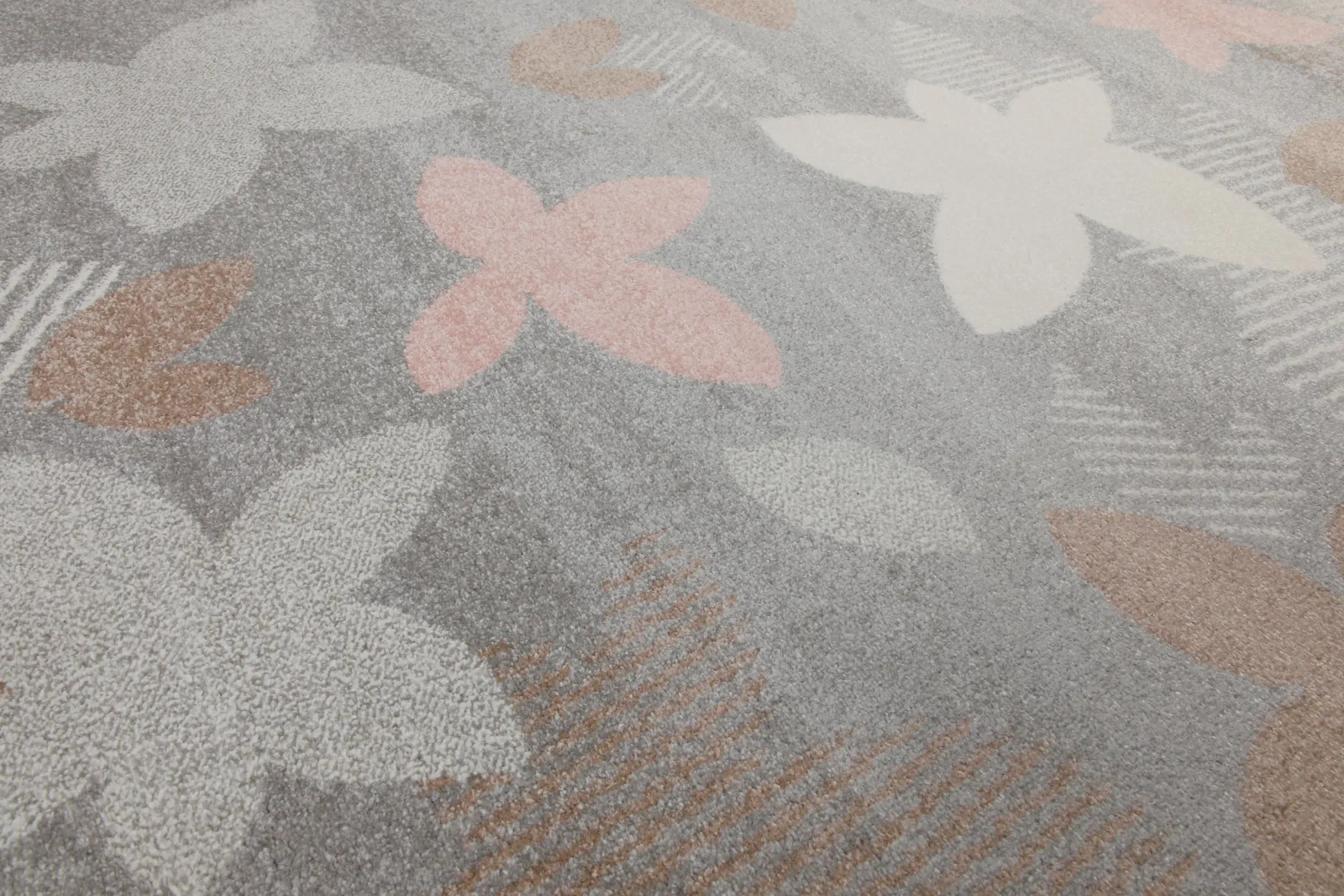 160x230 Teppich Wohnzimmer Grau Blüten