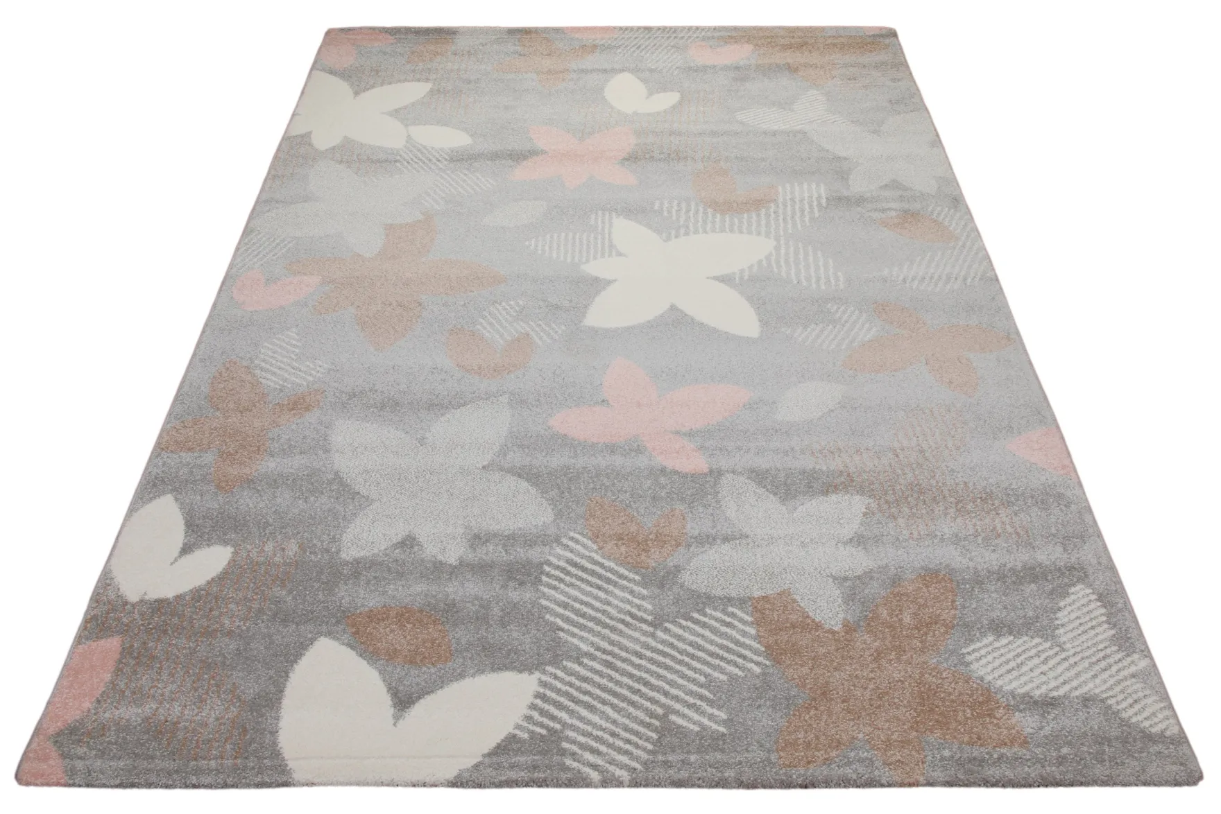 160x230 Teppich Wohnzimmer Grau Blüten