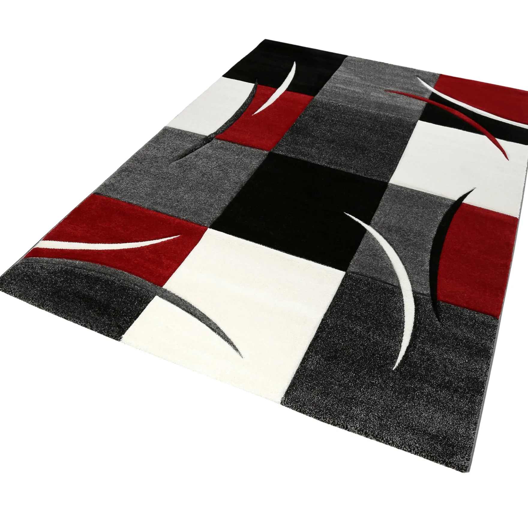 160x230 Teppich Wohnzimmer Grau Weiß Rot Rechtecke