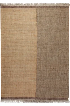 160x230 Teppich Wohnzimmer Honig trifft Greige – Naturfaser-Diptychon mit Kontrastsaum