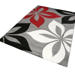 160x230 Teppich Wohnzimmer Modern Grau Blumen