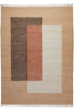 160x230 Teppich Wohnzimmer Naturjute mit Farbblock – Grafisches Statement in Erdtönen