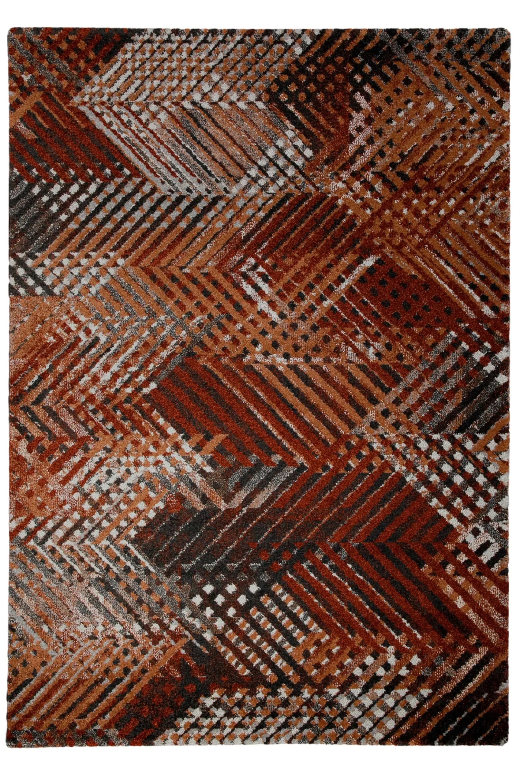 160x230 Teppich Wohnzimmer Rot Fischgrätenmuster