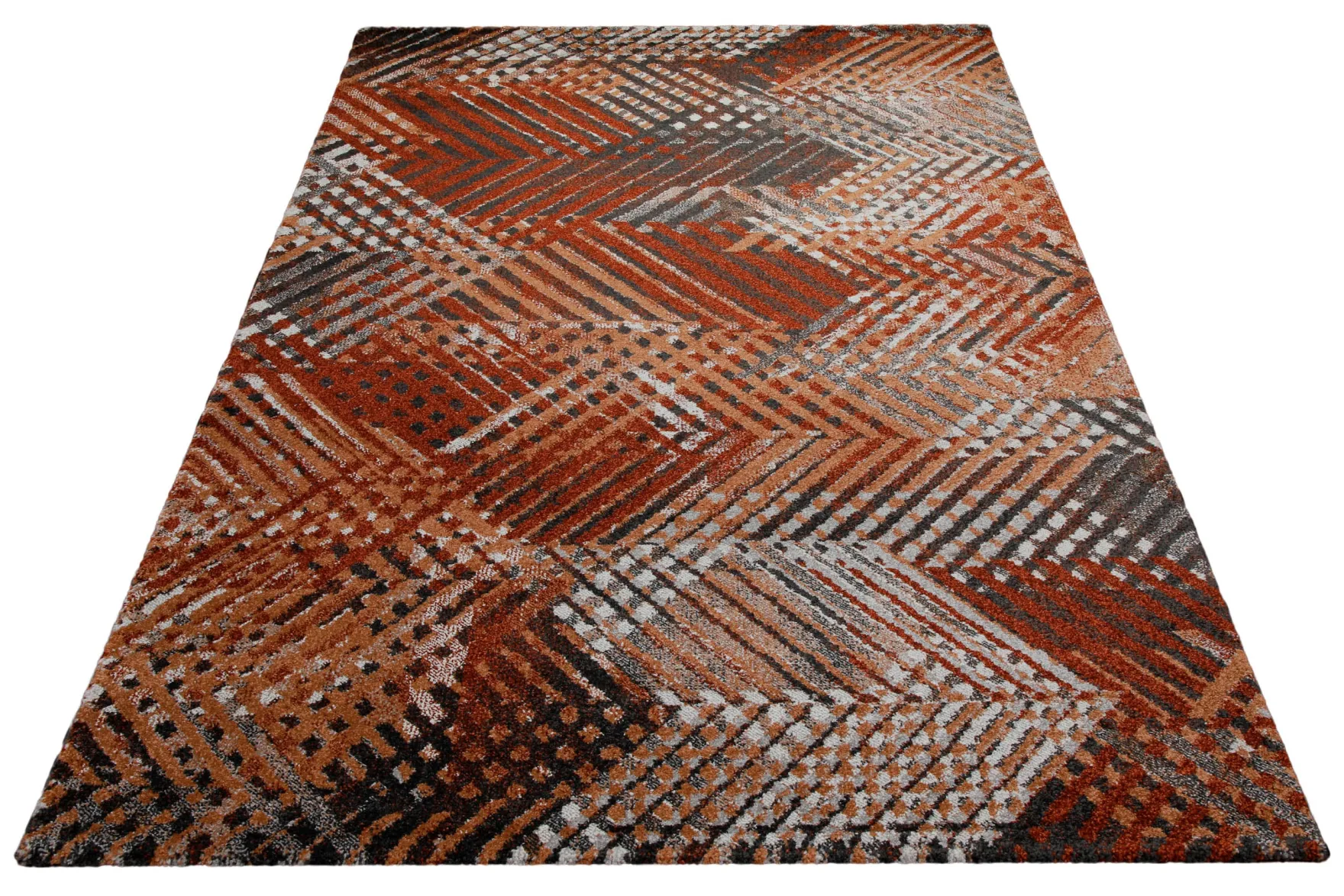 160x230 Teppich Wohnzimmer Rot Fischgrätenmuster