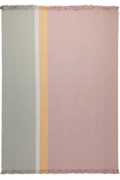 160x230 Teppich Wohnzimmer Salbei trifft Rosé – Pastell-Color-Block aus Wolle mit Fransen