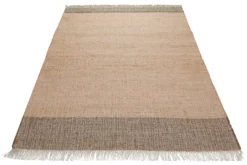 160x230 Teppich Wohnzimmer Sandfeld mit Akzentkanten – Ruhiger Naturteppich mit Charakter