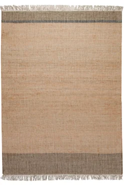 160x230 Teppich Wohnzimmer Sandfeld mit Akzentkanten – Ruhiger Naturteppich mit Charakter