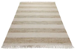 160x230 Teppich Wohnzimmer Sand und Creme – Streifenteppich aus Jute und Baumwolle