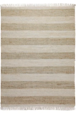 160x230 Teppich Wohnzimmer Sand und Creme – Streifenteppich aus Jute und Baumwolle