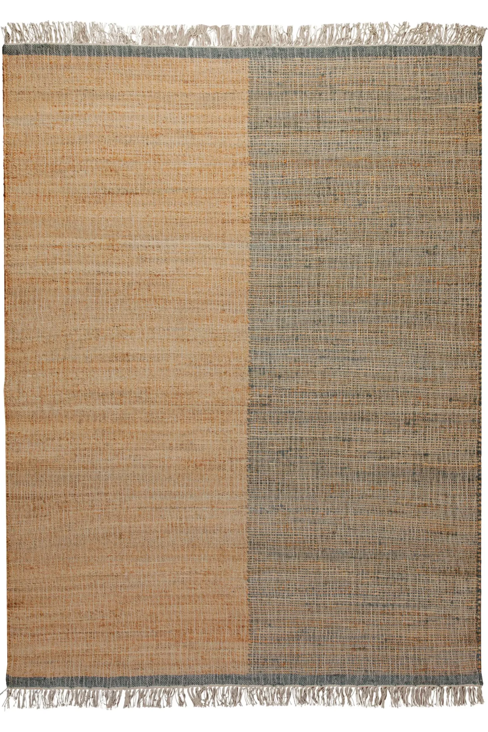 160x230 Teppich Wohnzimmer Sand und Stein – Zweigeteilter Naturteppich mit Akzentkante