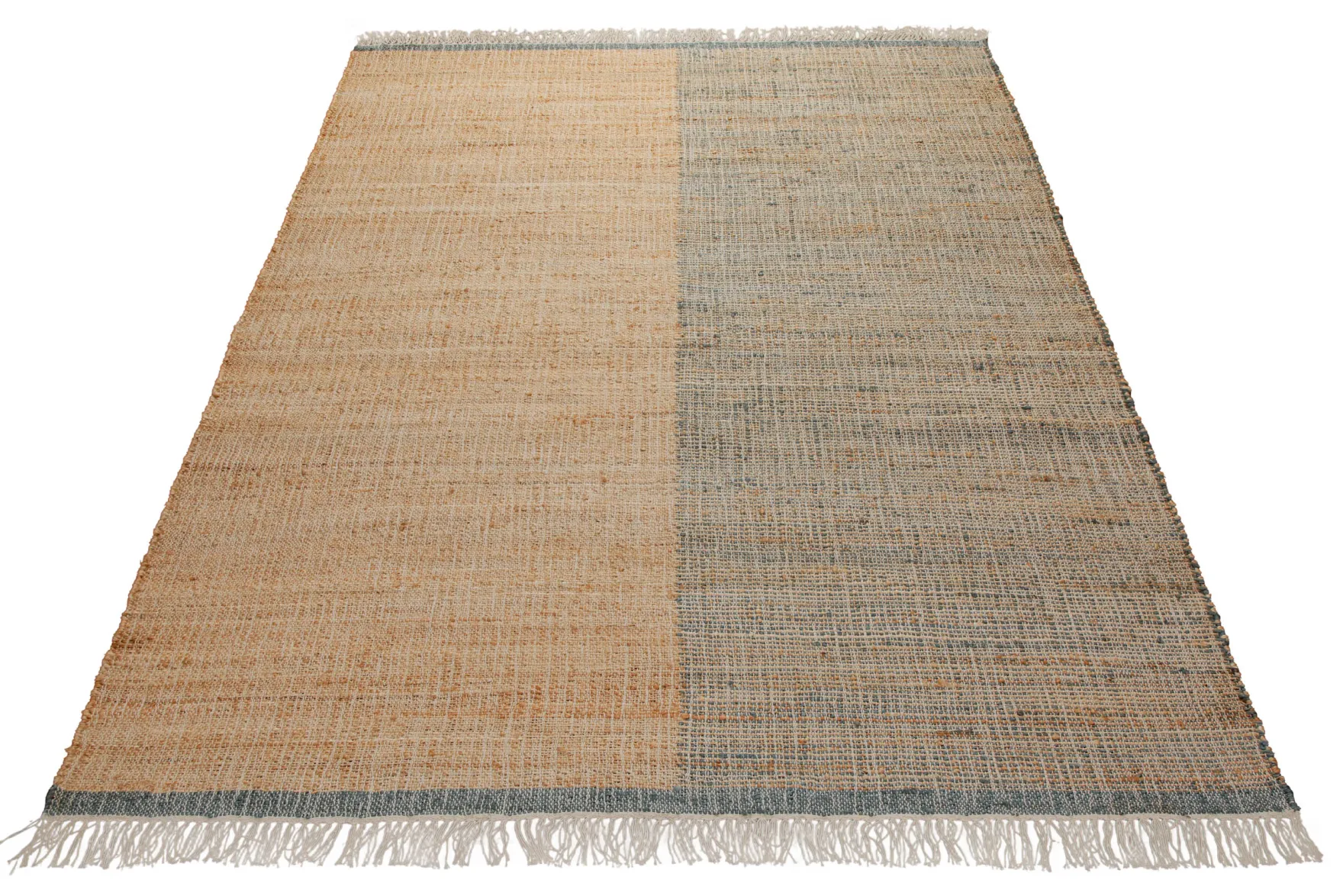 160x230 Teppich Wohnzimmer Sand und Stein – Zweigeteilter Naturteppich mit Akzentkante
