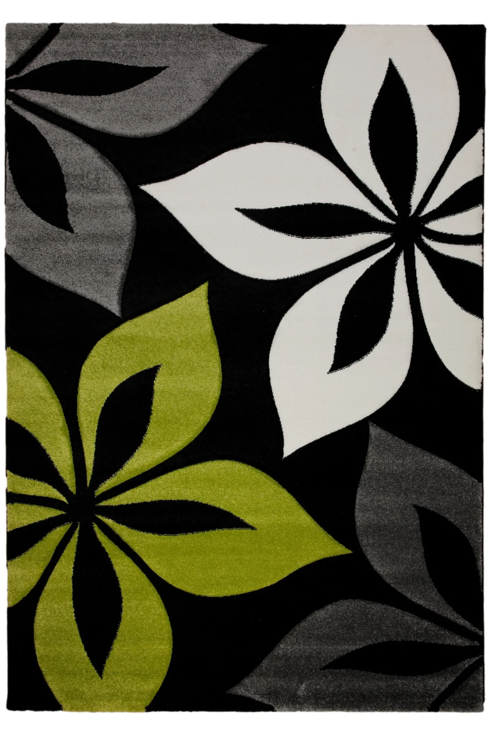 160x230 Teppich Wohnzimmer Schwarz Blumen