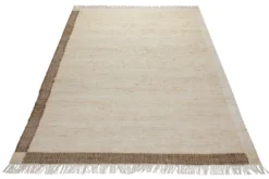 160x230 Teppich Wohnzimmer Stille Mitte mit Akzentkante – Naturteppich in Cremeweiß
