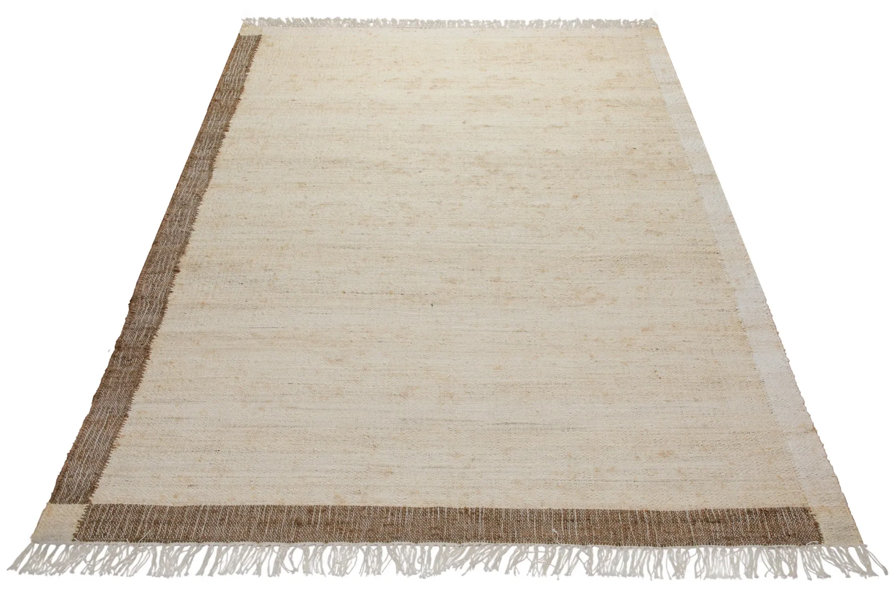 160x230 Teppich Wohnzimmer Stille Mitte mit Akzentkante – Naturteppich in Cremeweiß