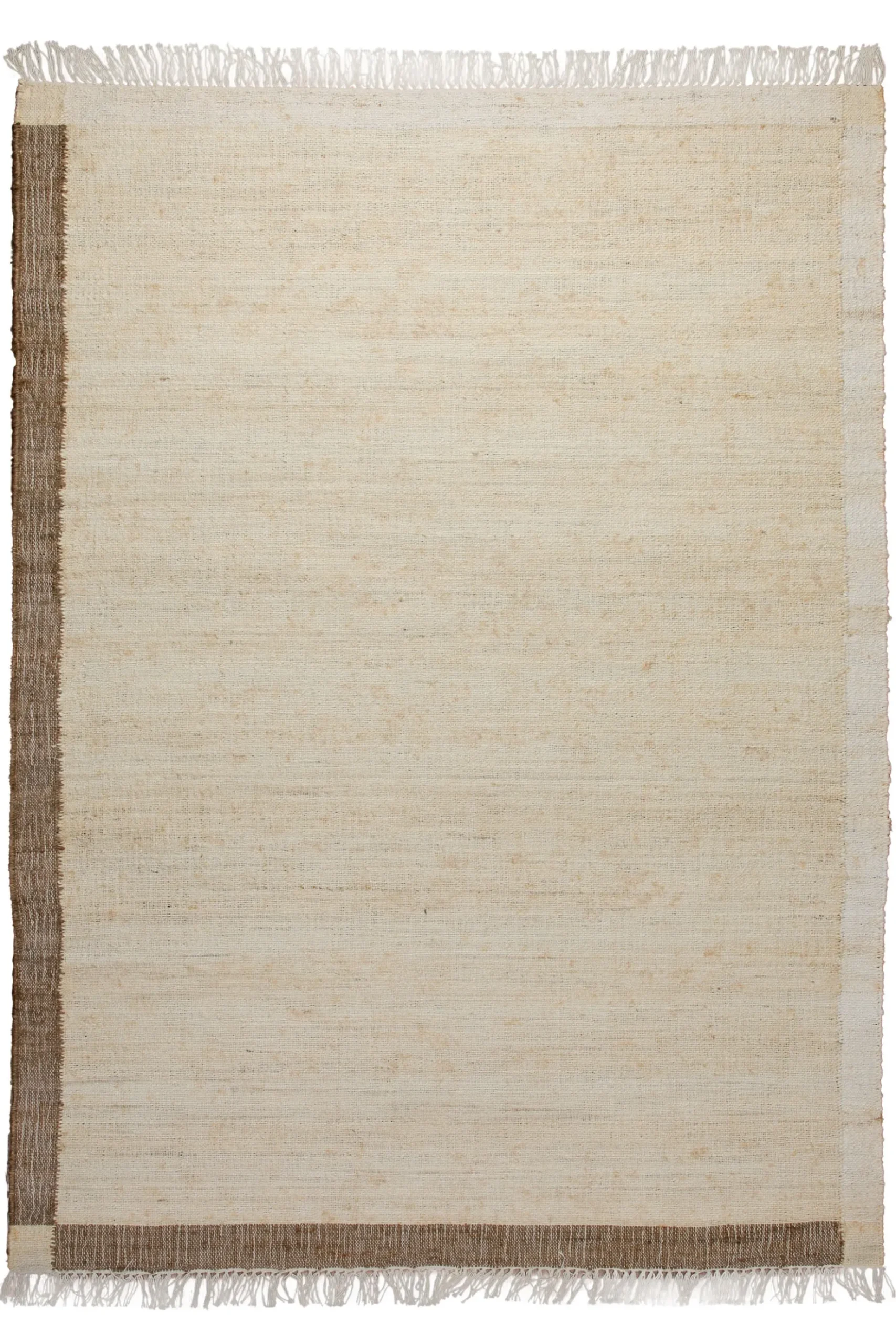 160x230 Teppich Wohnzimmer Stille Mitte mit Akzentkante – Naturteppich in Cremeweiß