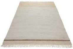 160x230 Teppich Wohnzimmer Stilles Naturweiß – Reduzierter Naturteppich mit Akzentlinie