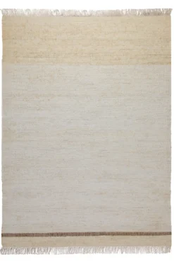160x230 Teppich Wohnzimmer Stilles Naturweiß – Reduzierter Naturteppich mit Akzentlinie