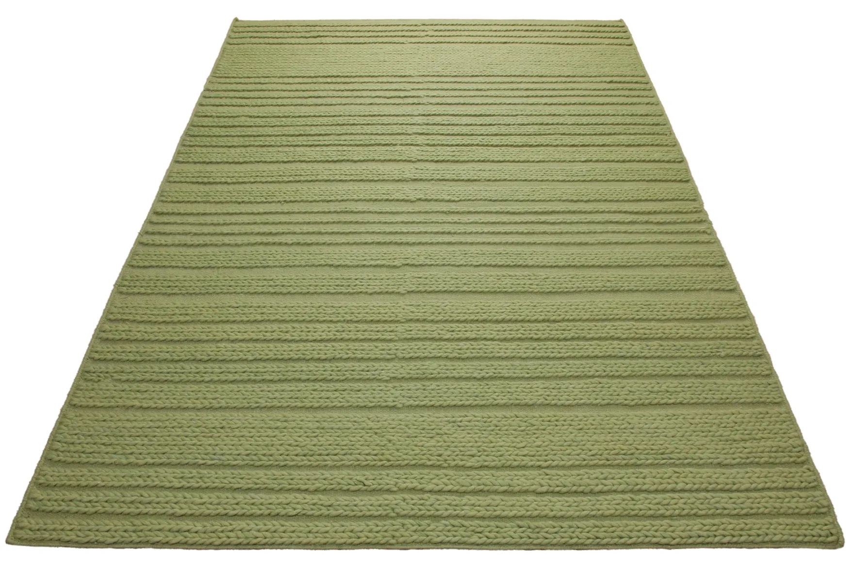 160x230 Teppich Wohnzimmer Strickoptik in Frischgrün – Handwebteppich mit Cosy-Faktor