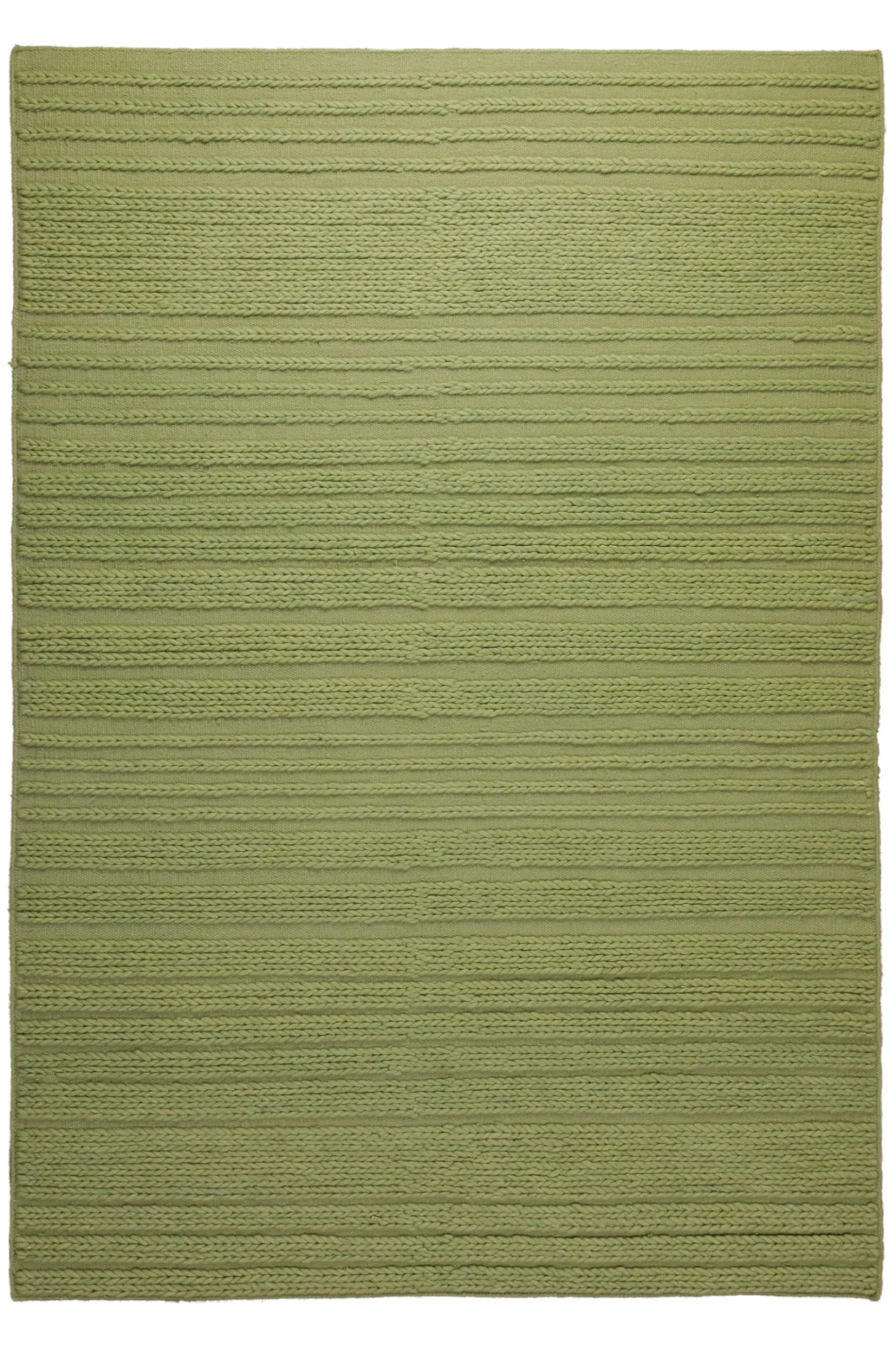 160x230 Teppich Wohnzimmer Strickoptik in Frischgrün – Handwebteppich mit Cosy-Faktor
