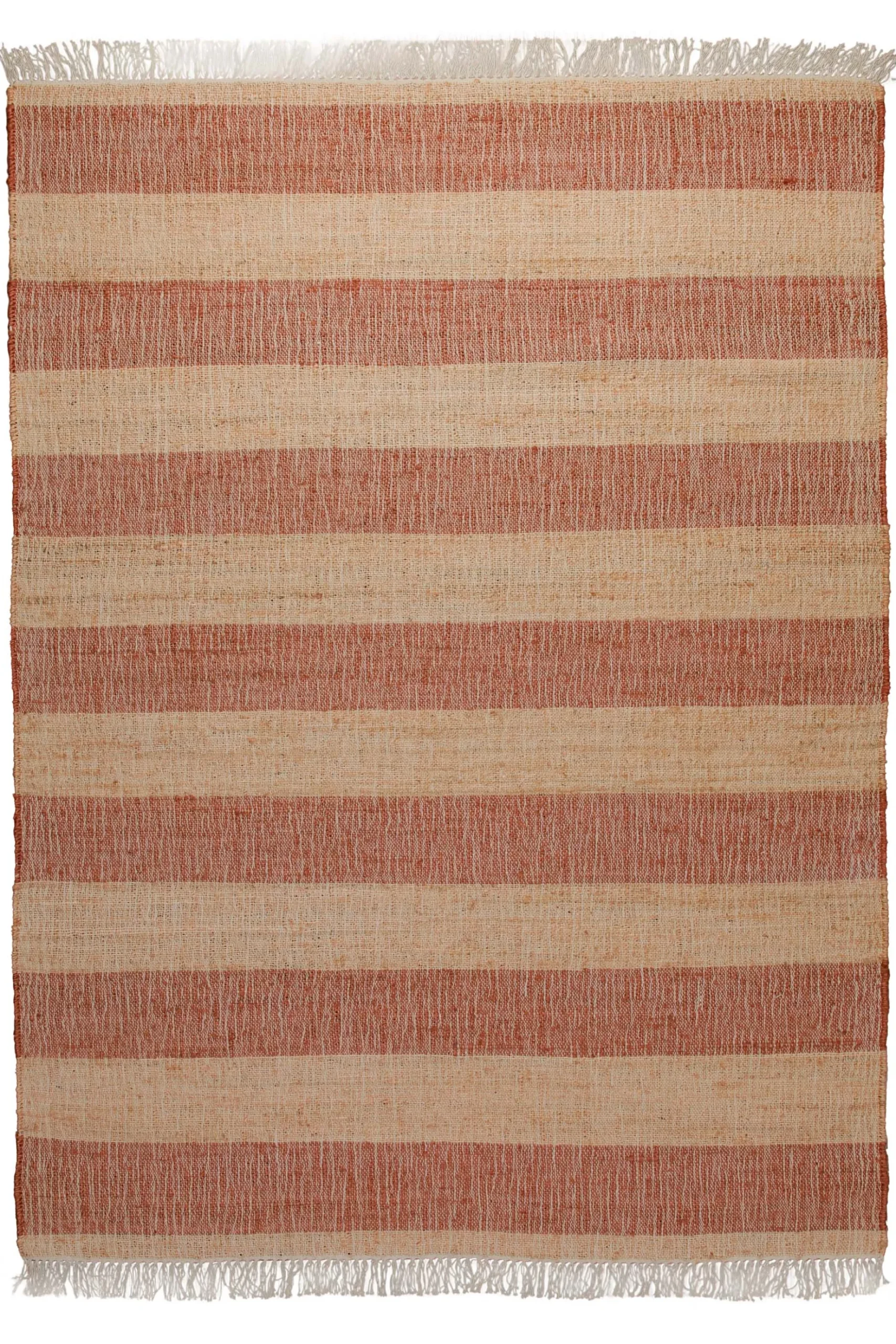 160x230 Teppich Wohnzimmer Terrakotta-Streifen – Sonnenwarmer Naturfaserteppich