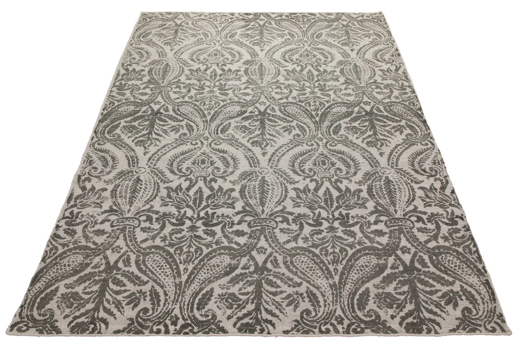 160x230 Teppich Wohnzimmer Verblasster Damast in Anthrazit – Vintage-Print mit Patina