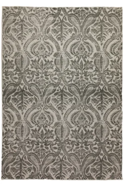 160x230 Teppich Wohnzimmer Verblasster Damast in Anthrazit – Vintage-Print mit Patina