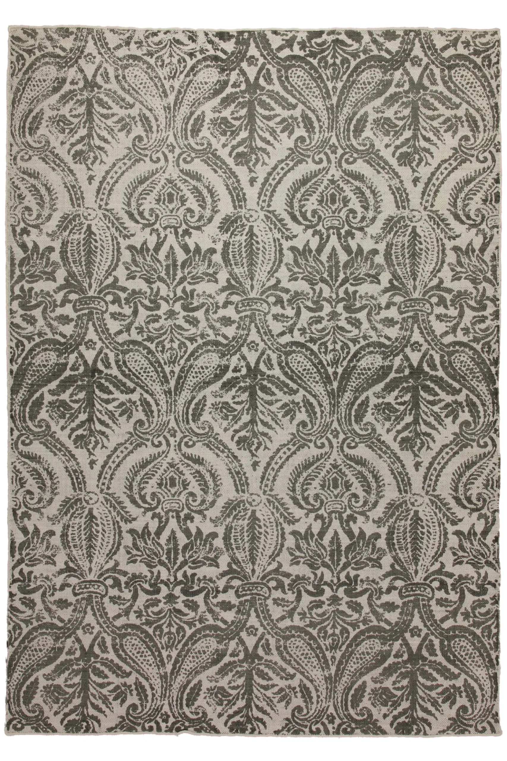 160x230 Teppich Wohnzimmer Verblasster Damast in Anthrazit – Vintage-Print mit Patina