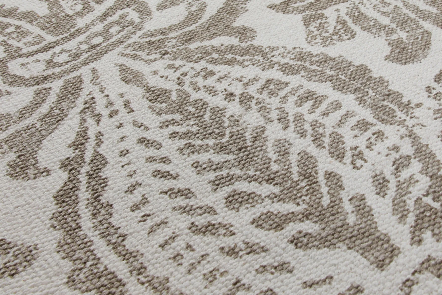 160x230 Teppich Wohnzimmer Verblasster Damast in Greige – Vintage-Print mit Patina