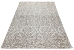 160x230 Teppich Wohnzimmer Verblasster Damast in Greige – Vintage-Print mit Patina