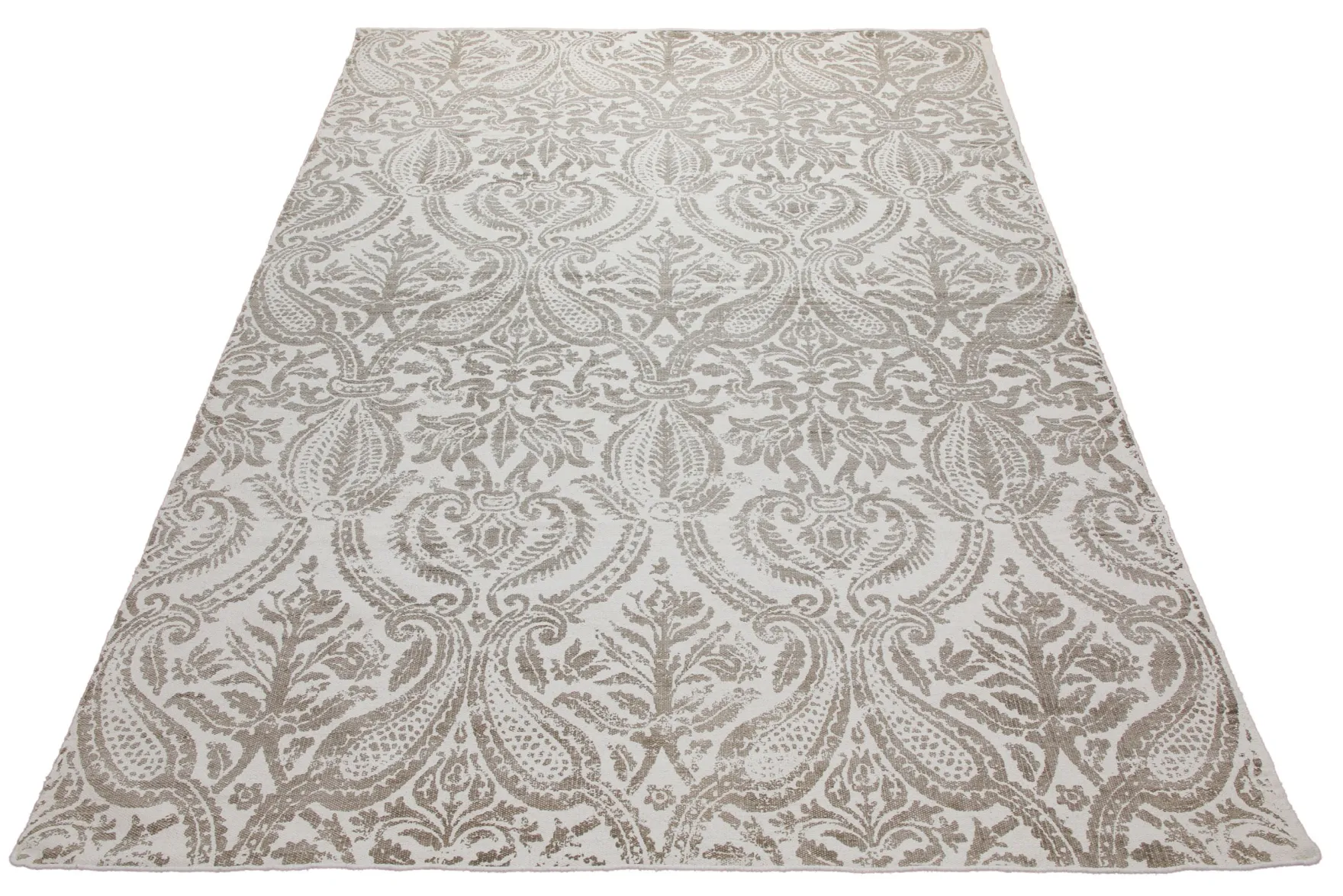 160x230 Teppich Wohnzimmer Verblasster Damast in Greige – Vintage-Print mit Patina