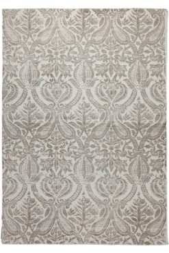 160x230 Teppich Wohnzimmer Verblasster Damast in Greige – Vintage-Print mit Patina