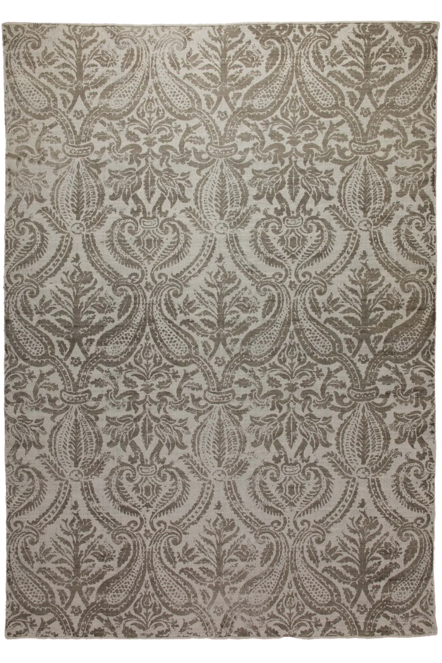 160x230 Teppich Wohnzimmer Verblasster Damast – Vintage-Print in zartem Greige