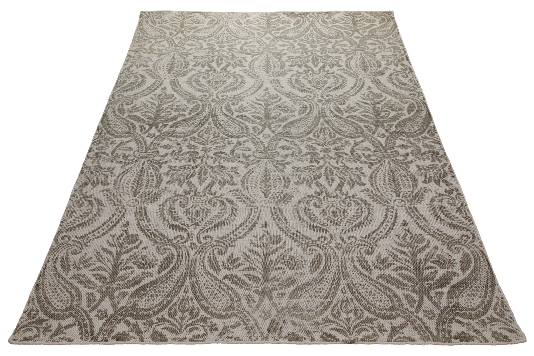 160x230 Teppich Wohnzimmer Verblasster Damast – Vintage-Print in zartem Greige