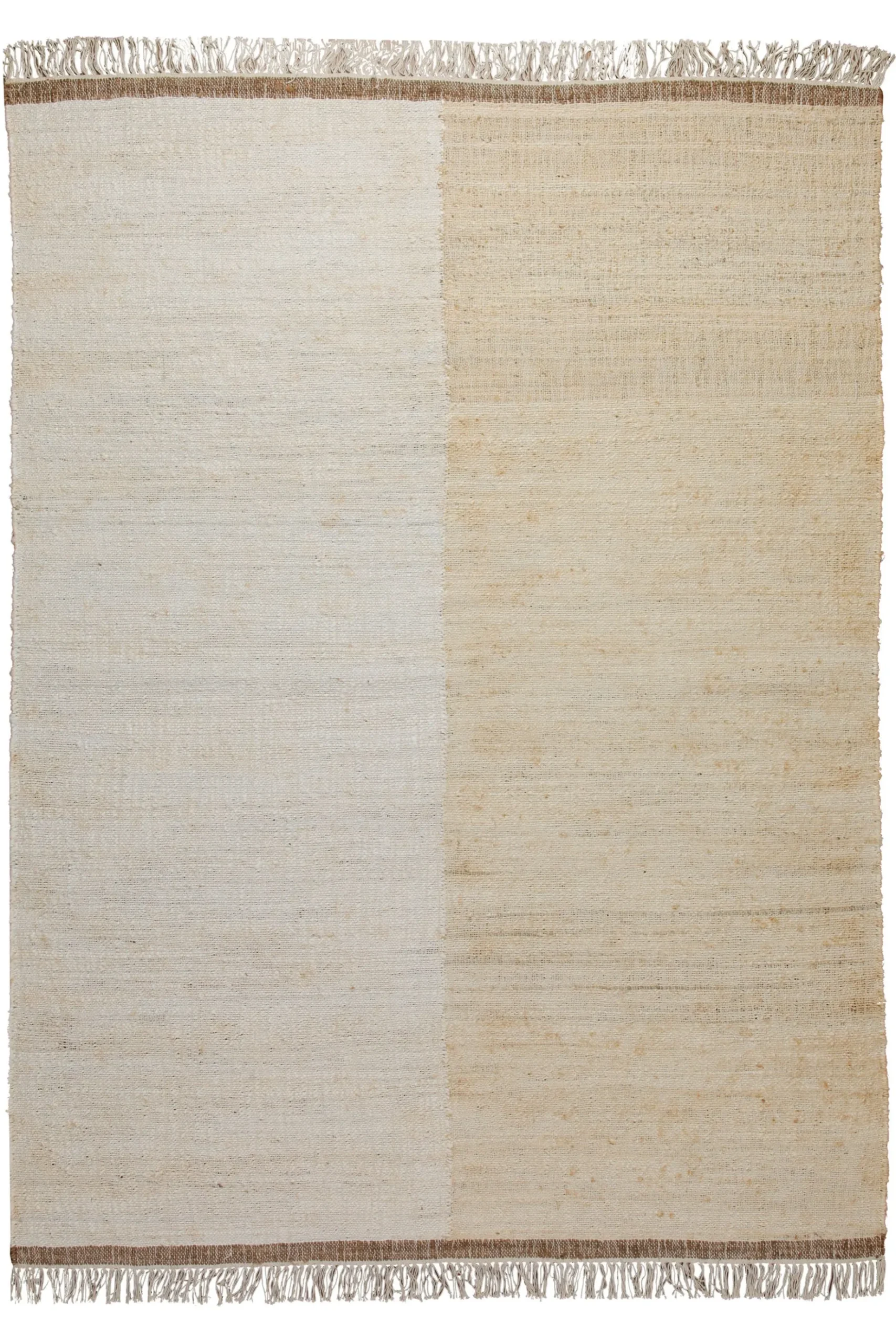 160x230 Teppich WohnzimmerZwei Hälften, ein Ton – Reduzierter Naturteppich in Creme und Sand