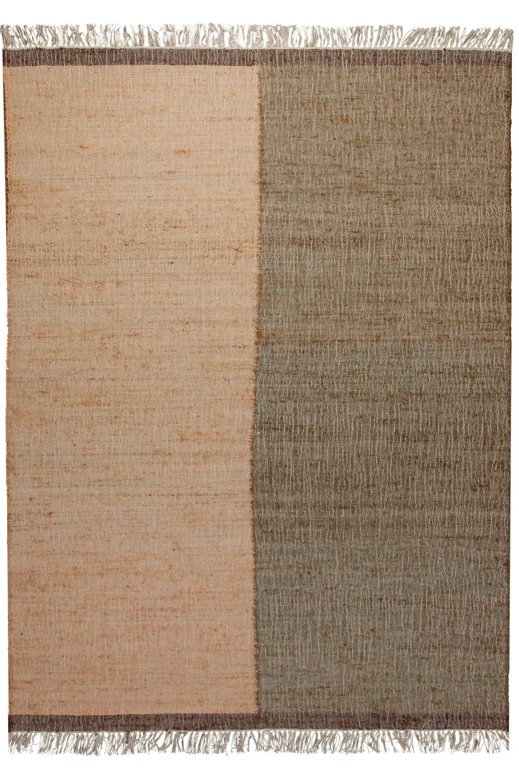 160x230 Teppich Wohnzimmer Zwei Welten, ein Teppich – Naturfaser-Diptychon in Apricot und Erde